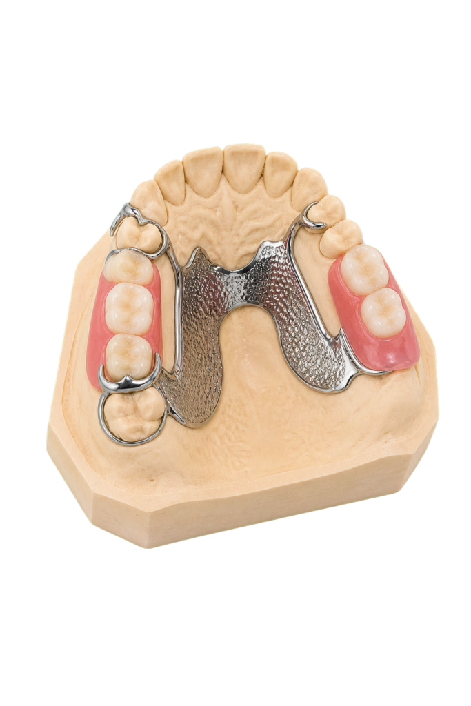Modelo de laboratorio con una prótesis dental combinada